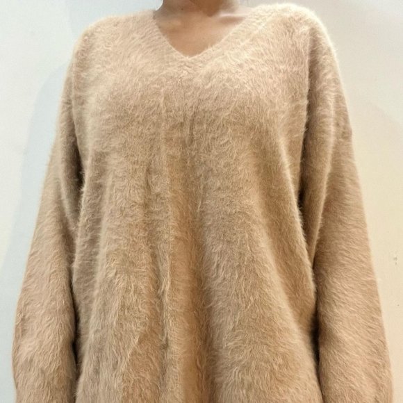 Sweaters - Beige Fuzzy Drop Shoulder Pullover